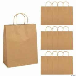 Promo ❤️ 10 1/2" x 5 1/4" x 13" Large Brown Kraft Paper Gift Bags - 12 Pc. 😀