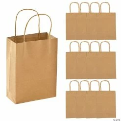 Outlet ⭐ 6 1/2" x 9" Medium Kraft Paper Gift Bags - 12 Pc. ✔️
