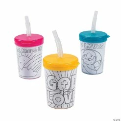 Best Sale 🎉 Color Your Own Religious Cups with Lids & Straws - 12 Pc. 😍