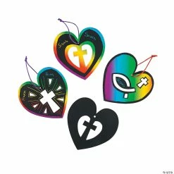 Brand new ⭐ Magic Color Scratch Religious Heart Ornaments - 24 Pc. ⌛
