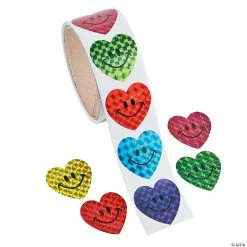 Outlet 🤩 Prism Smile Face Heart Sticker Roll - 100 Pc. ⭐